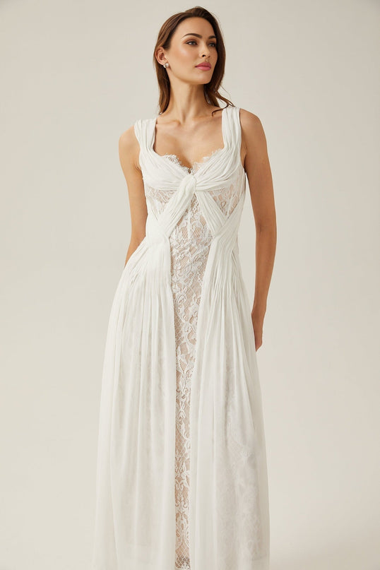 Violetta White Lace Panel Maxi Dress