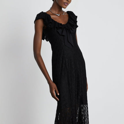 Virginia Black Chantilly Lace Bow Trim Slip Dress
