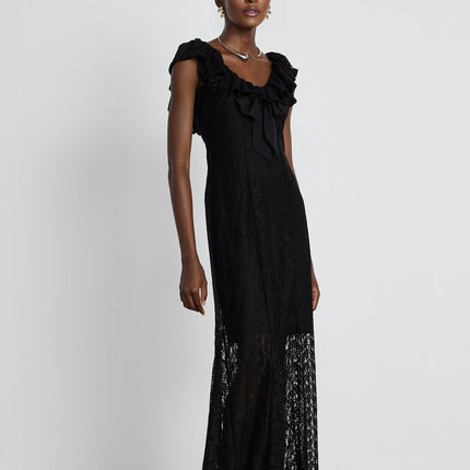 Virginia Black Chantilly Lace Bow Trim Slip Dress