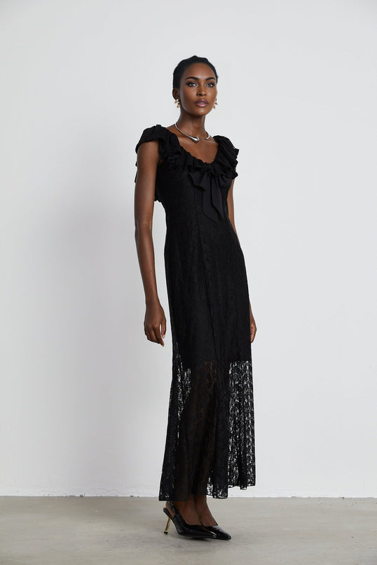 Virginia Black Chantilly Lace Bow Trim Slip Dress