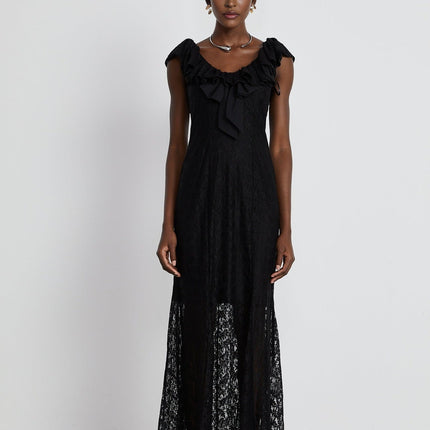 Virginia Black Chantilly Lace Gown Bow Trim Slip Dress Model 5'10 Size M