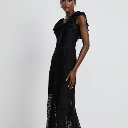 Virginia Black Chantilly Lace Gown Bow Trim Slip Dress
