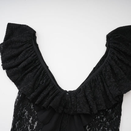 Virginia Black Chantilly Lace Gown Bow Trim Slip Dress