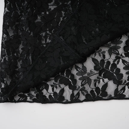 Virginia Black Chantilly Lace Gown Bow Trim Slip Dress Model 5'10 Size M V-Neckline Ruffled Trim Semi-Sheer Detachable Slip Dress Rear Hook Zip Fastening 50% Polyester 50% Viscose