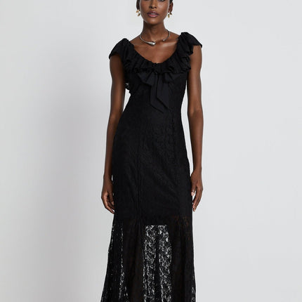 Virginia Black Chantilly Lace Gown Bow Trim Slip Dress
