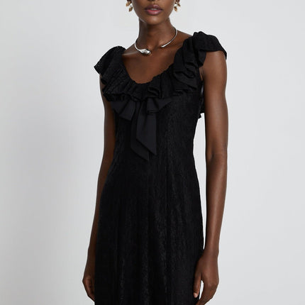 Virginia Black Chantilly Lace Gown Bow Trim Slip Dress