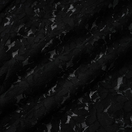 Virginia Black Chantilly Lace Gown Bow Trim Slip Dress Model 5'10 Size M V-Neckline Ruffled Trim Semi-Sheer Detachable Slip Dress Polyester Viscose Rear Hook Zip Fastening