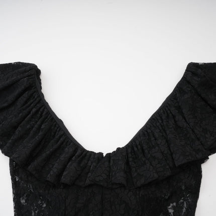 Virginia Black Chantilly Lace Gown Bow Trim Slip Dress