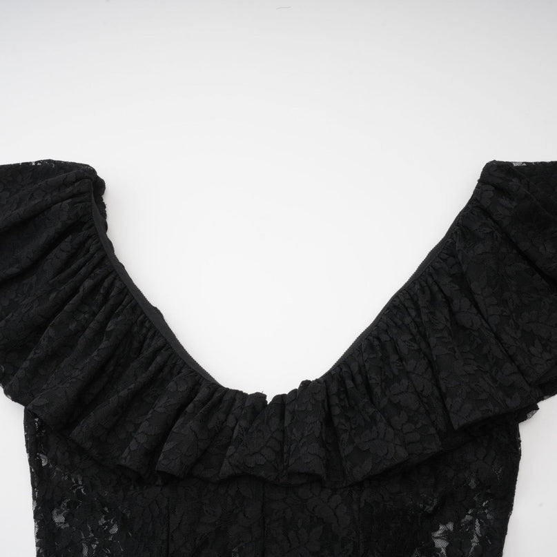Virginia Black Chantilly Lace Gown Bow Trim Slip Dress
