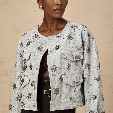 Virginia Blue Denim Jacket with Stud Embellishments
