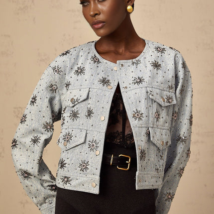 Virginia Blue Denim Jacket with Stud Embellishments