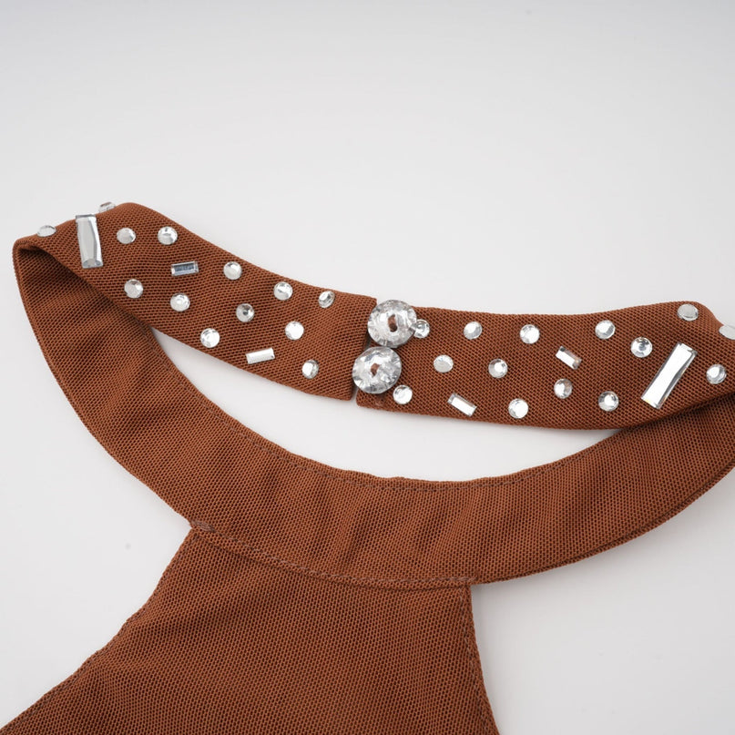Virginia Brown Crystal Embellished Halter Neck Bodycon Maxi Dress