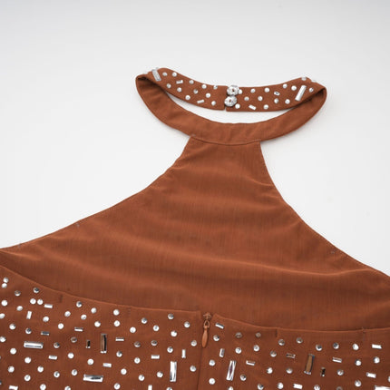 Virginia Brown Crystal Embellished Halter Neck Bodycon Maxi Dress