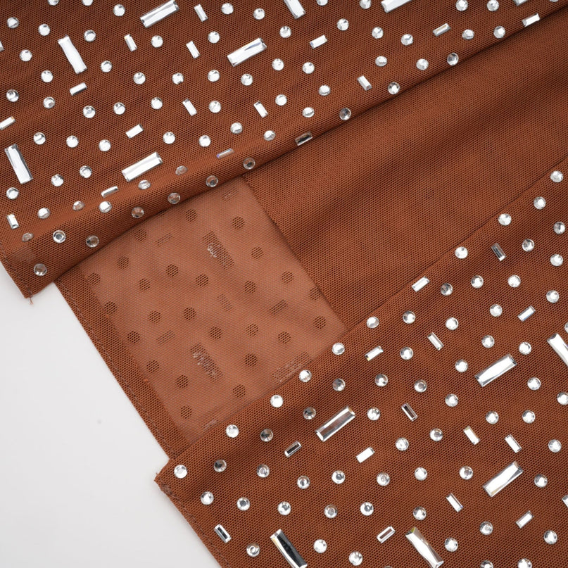 Virginia Brown Crystal Embellished Halter Neck Bodycon Maxi Dress