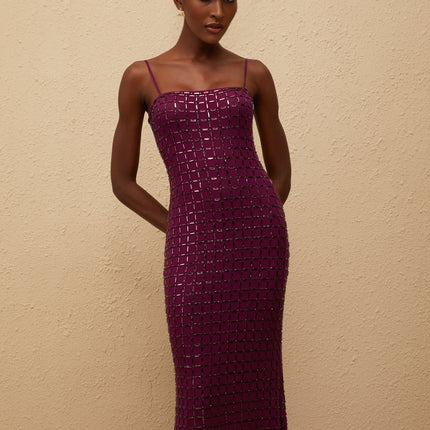 Virginia Purple Mesh Rhinestone Embellished Maxi Dress