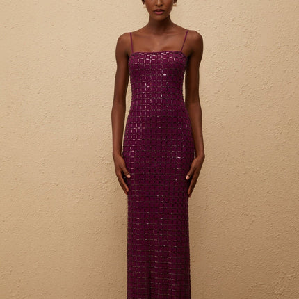 Virginia Purple Mesh Rhinestone Embellished Maxi Dress