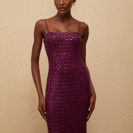 Virginia Purple Mesh Rhinestone Embellished Maxi Dress