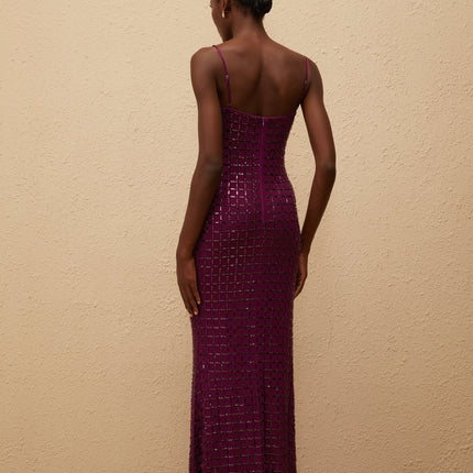 Virginia Purple Mesh Rhinestone Embellished Maxi Dress