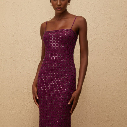 Virginia Purple Mesh Rhinestone Embellished Maxi Dress
