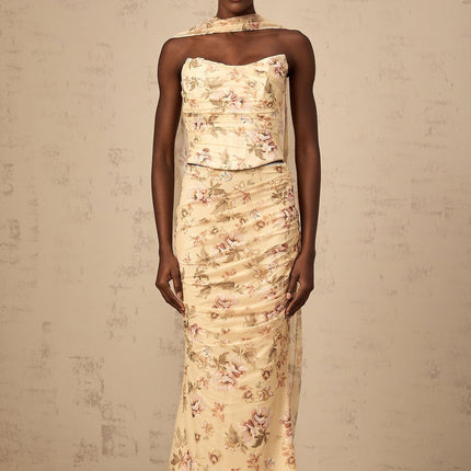 Virginia Yellow Floral Print Skirt Top Set