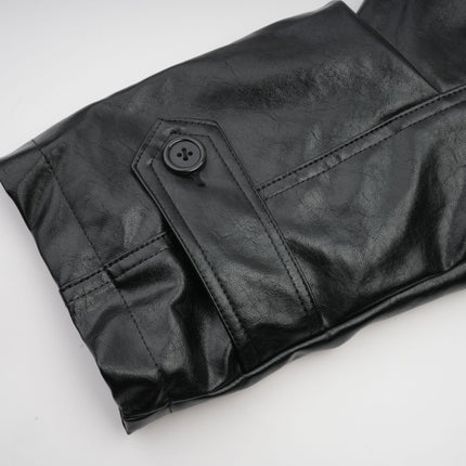 Virginie Black Faux Leather Jacket with Quilted Surface and Puffball Hem