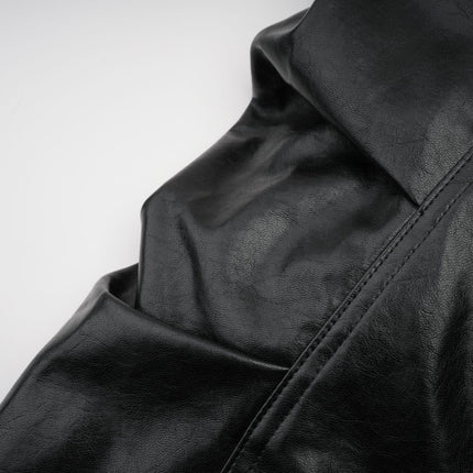 Virginie Black Faux Leather Jacket with Quilted Texture and Puffball Hem