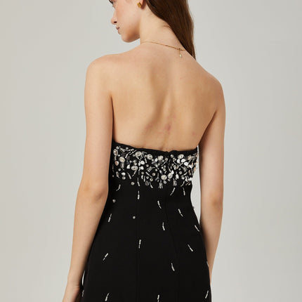 Vittoria Black Crystal Embellished Mini Dress