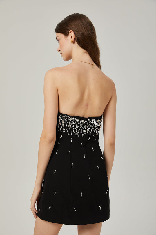 Vittoria Black Crystal Embellished Mini Dress