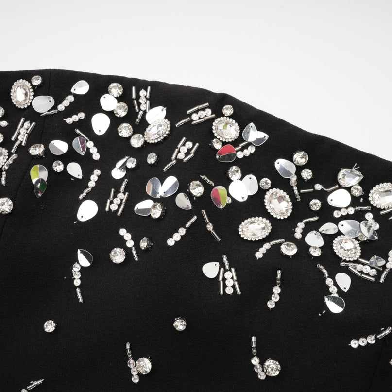 Vittoria Black Crystal Embellished Mini Dress
