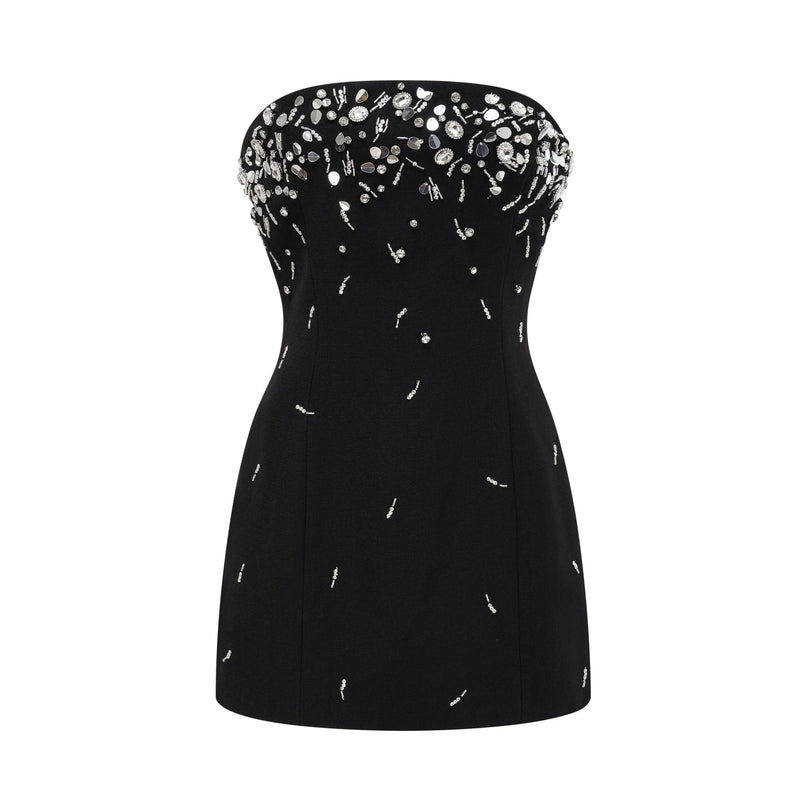 Vittoria Black Crystal Embellished Mini Dress