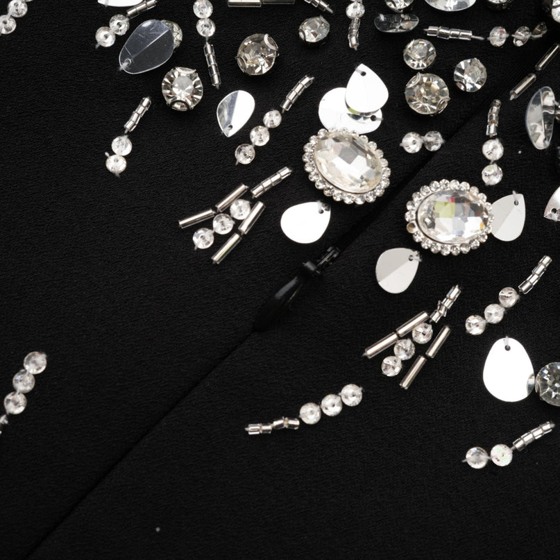 Vittoria Black Crystal Embellished Mini Dress