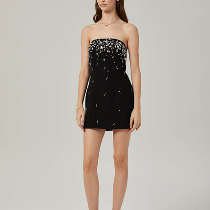 Vittoria Black Crystal Embellished Mini Dress