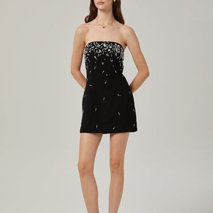 Vittoria Black Crystal Embellished Mini Dress