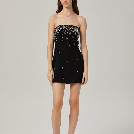 Vittoria Black Crystal Embellished Strapless Mini Dress