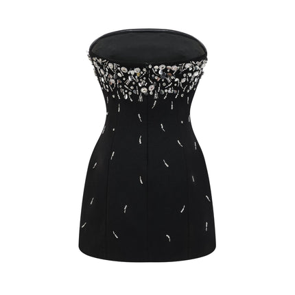 Vittoria Black Crystal Embellished Strapless Mini Dress