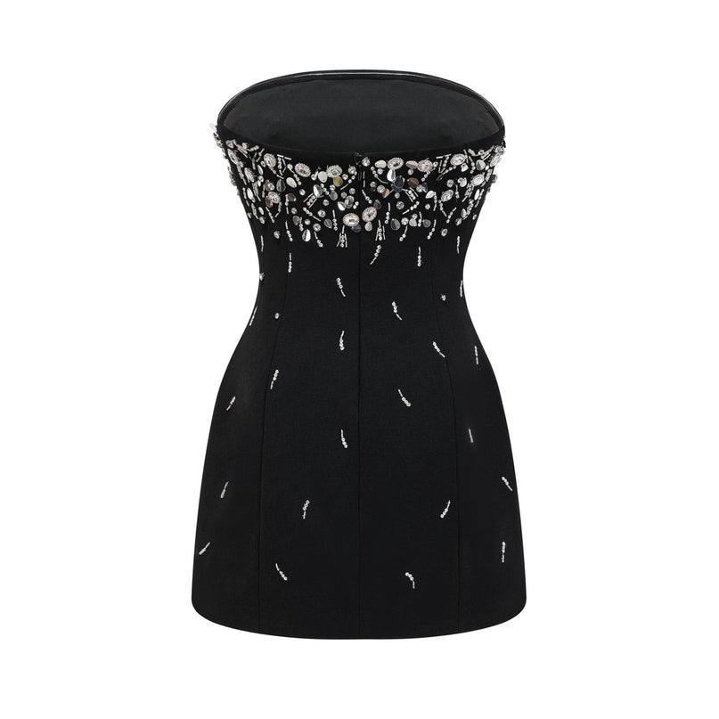 Vittoria Black Crystal Embellished Strapless Mini Dress