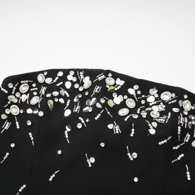 Vittoria Black Crystal Embellished Strapless Mini Dress