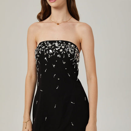 Vittoria Black Crystal Embellished Strapless Mini Dress