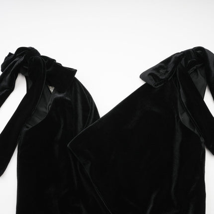 Vittoria Black Velvet Maxi Dress with Faux-Pearl Bow Detail