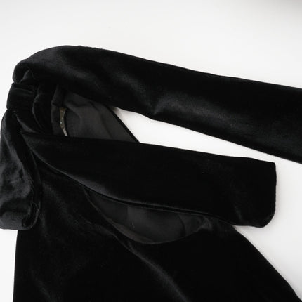 Vittoria Black Velvet Maxi Dress with Open Back Bow Detail and Faux-Pearls