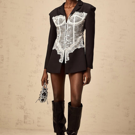 Vivian Black Lace Panel Blazer Tailored Fit
