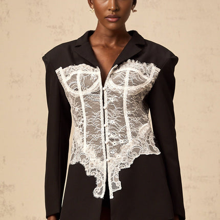 Vivian Black Lace Panel Tailored Fit Blazer
