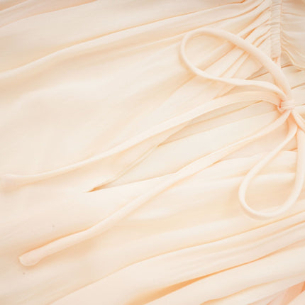 Vivian Neutrals Midi Dress V-neck ruffled cape design elasticated waistband shift style rear curved hem emulation silk