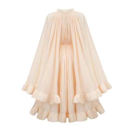 Vivian Neutrals Ruffled V-Neck Cape Midi Dress