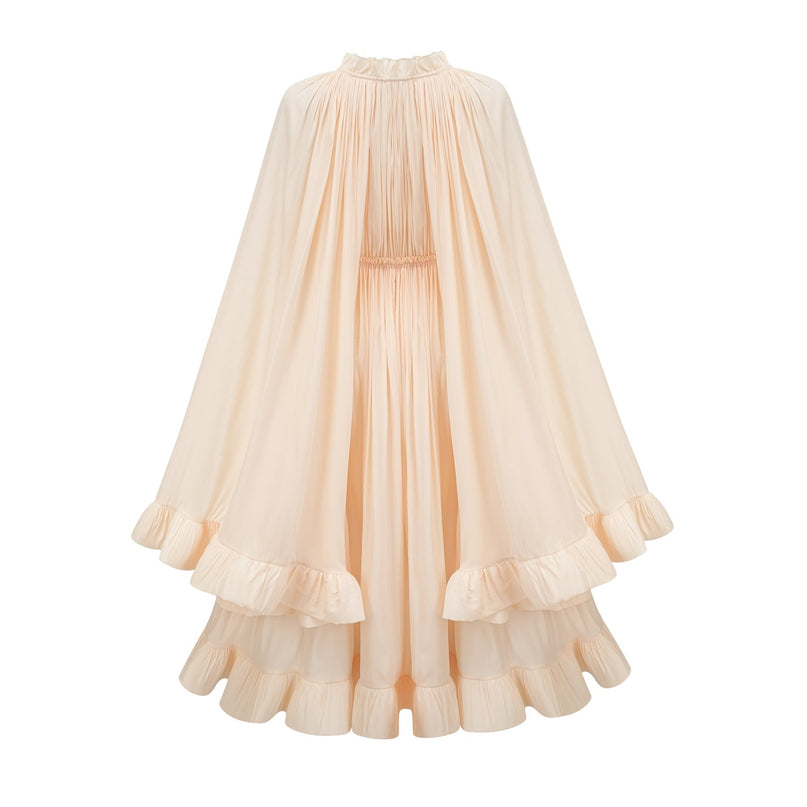 Vivian Neutrals Ruffled V-Neck Cape Midi Dress