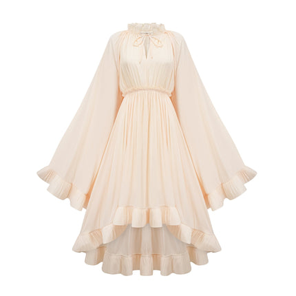Vivian Neutrals Shift Midi Dress with V-Neck and Cape Design