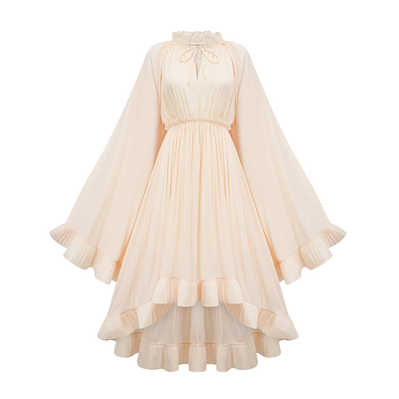 Vivian Neutrals Shift Midi Dress with V-Neck and Cape Design
