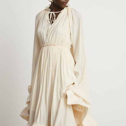 Vivian Neutrals Shift Midi Dress with V-Neck and Cape Design