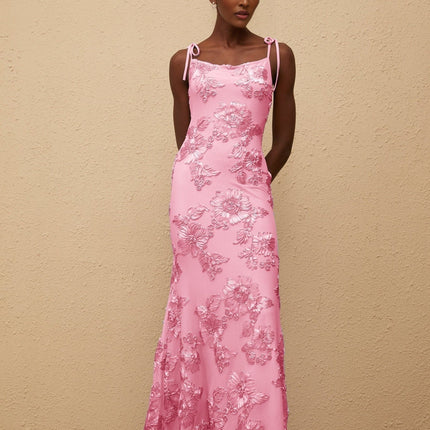 Vivian Pink Floral Jacquard Maxi Dress