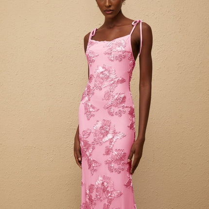 Vivian Pink Floral Jacquard Maxi Dress